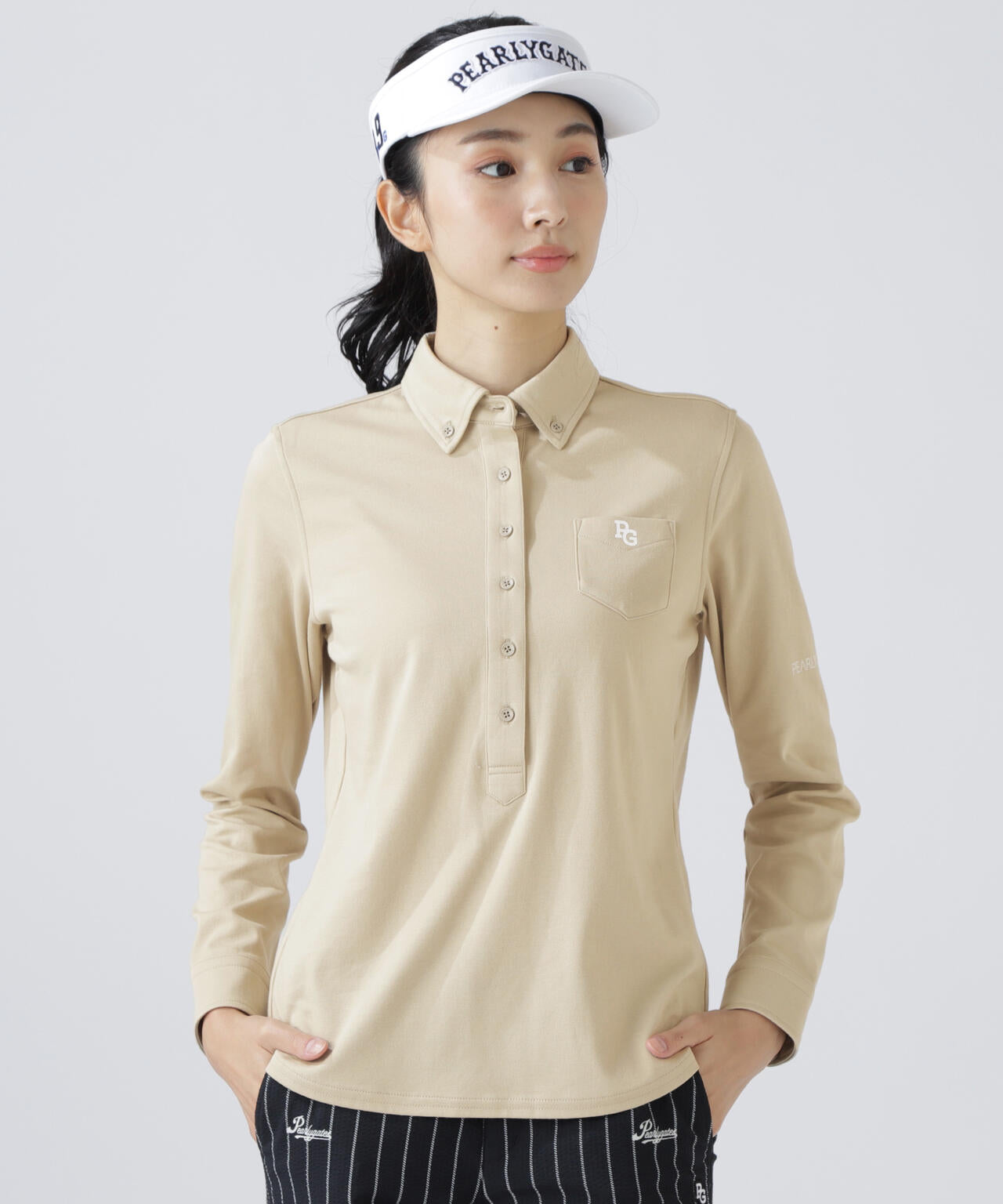 TCドットジャガード長袖ボタンダウンカットソー