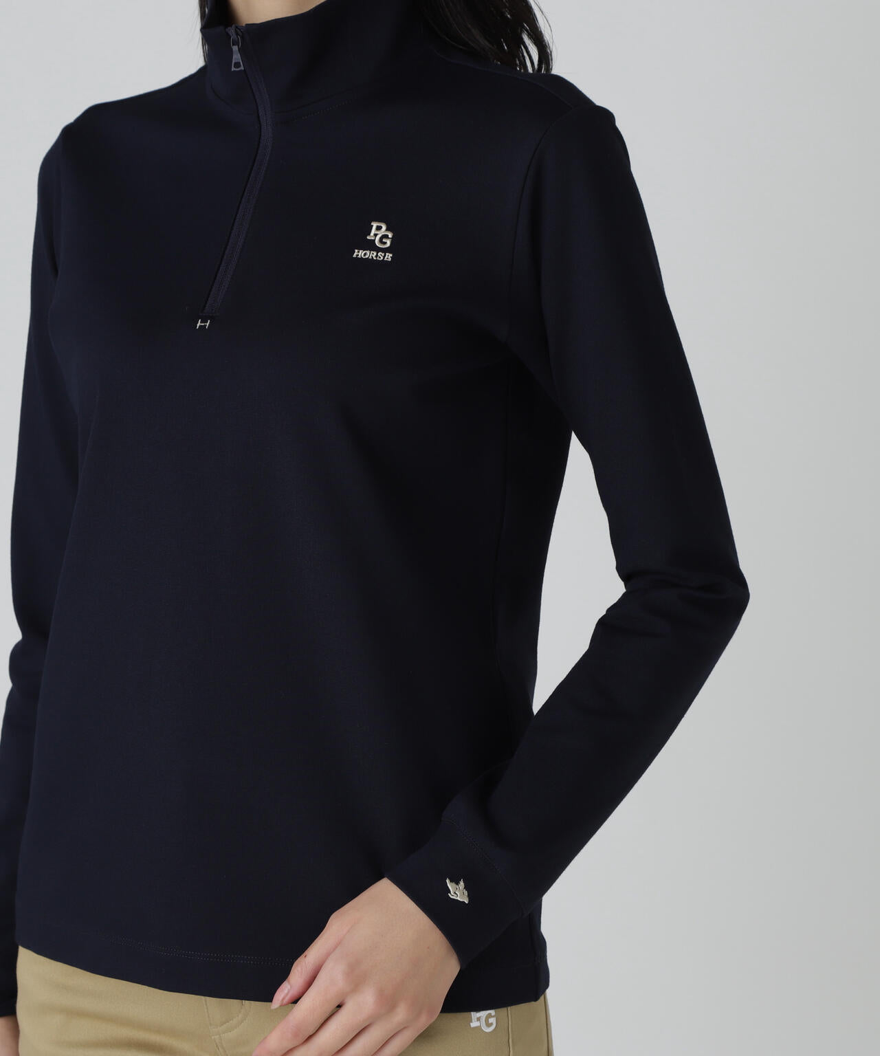 【PGHORSE】ソフトフィールポンチ長袖ハーフジップカットソー