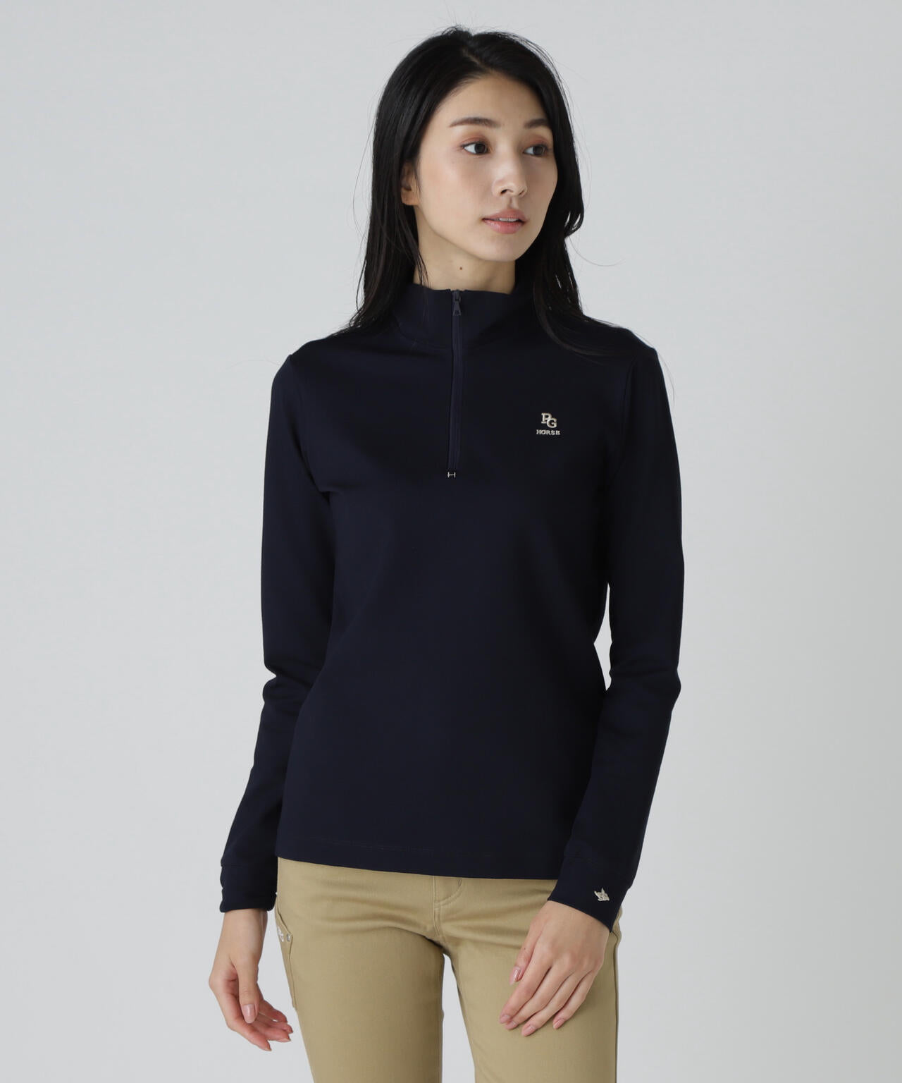 【PGHORSE】ソフトフィールポンチ長袖ハーフジップカットソー