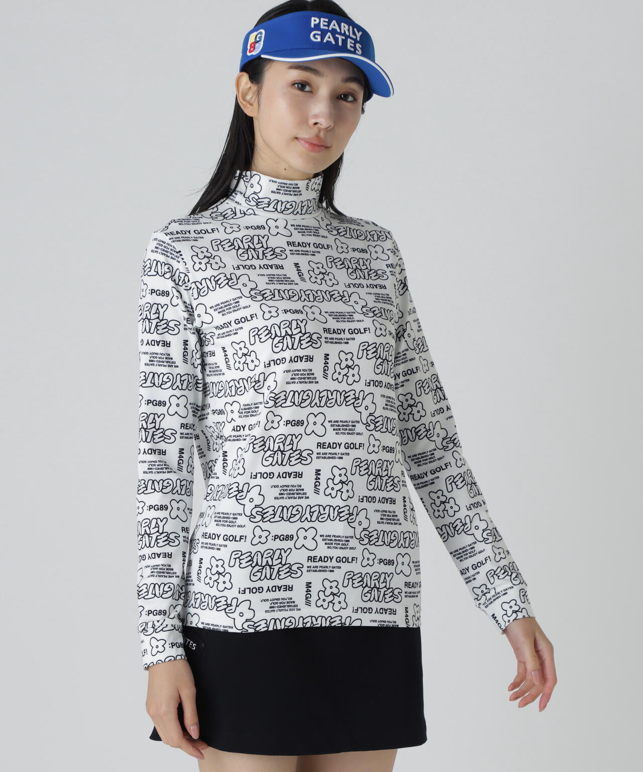 裏起毛ベア天竺長袖ハイネックカットソー <ロゴ×花柄プリント>