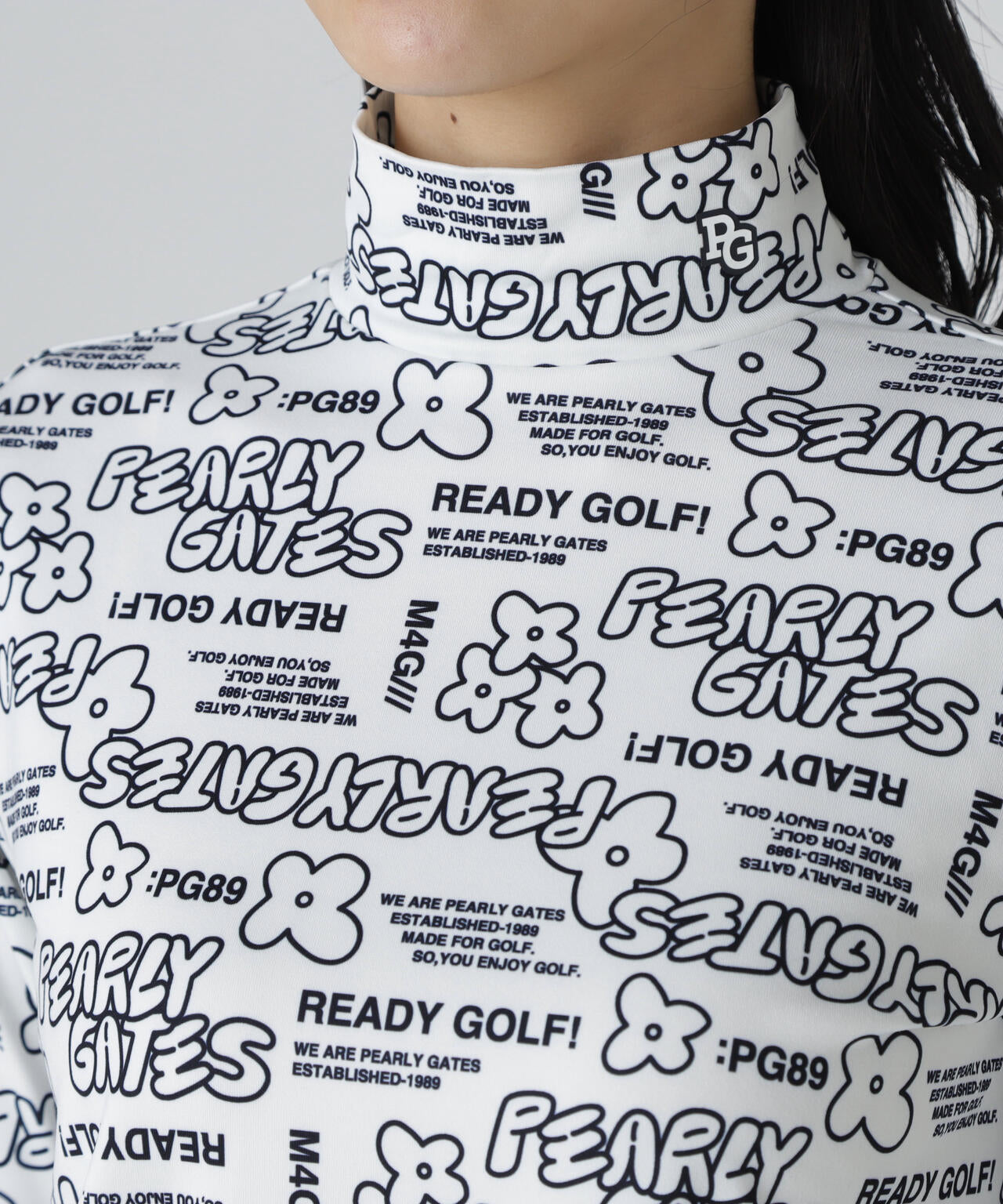 裏起毛ベア天竺長袖ハイネックカットソー <ロゴ×花柄プリント>