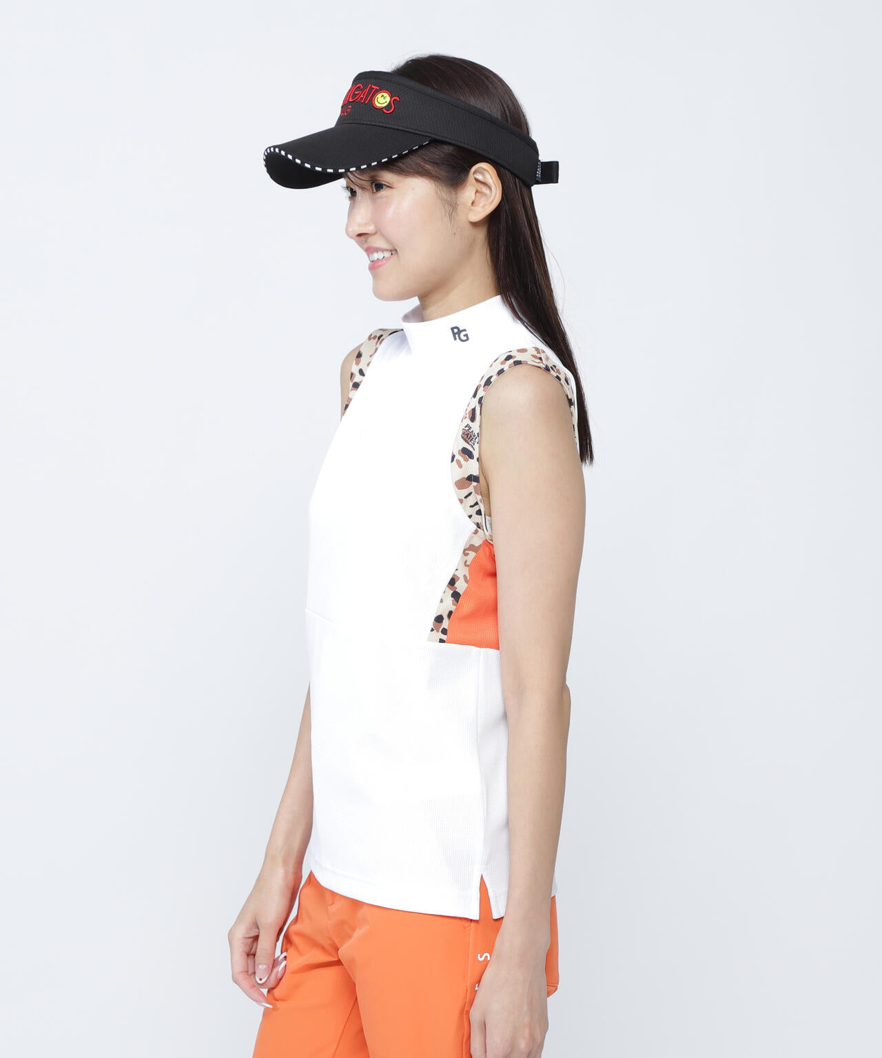 アクアツイストドットメッシュスリーブレスモックネックカットソー