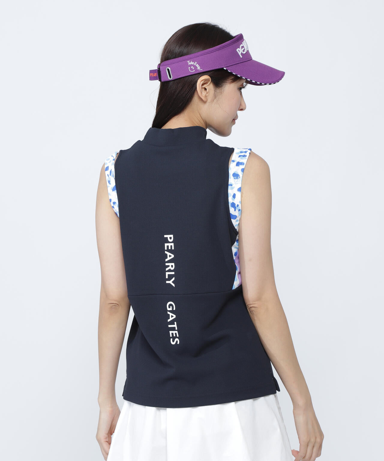 アクアツイストドットメッシュスリーブレスモックネックカットソー