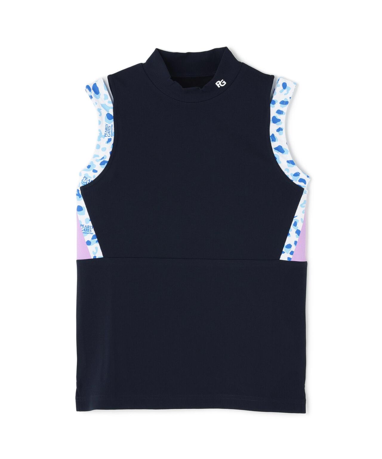 アクアツイストドットメッシュスリーブレスモックネックカットソー