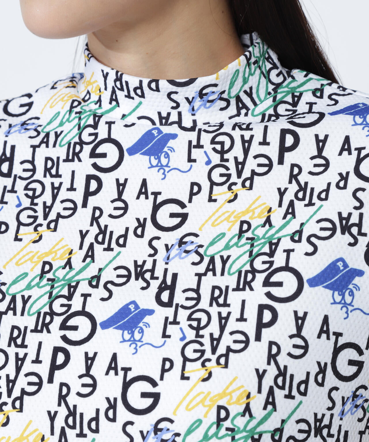 BALLくんロゴ総柄プリント半袖モックネックカットソー