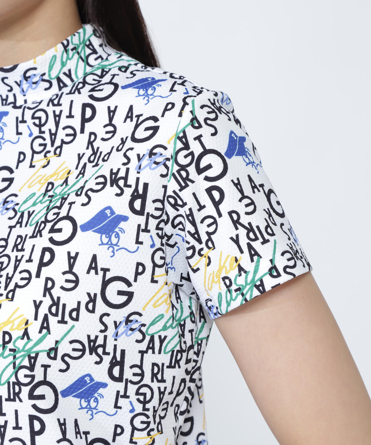 BALLくんロゴ総柄プリント半袖モックネックカットソー