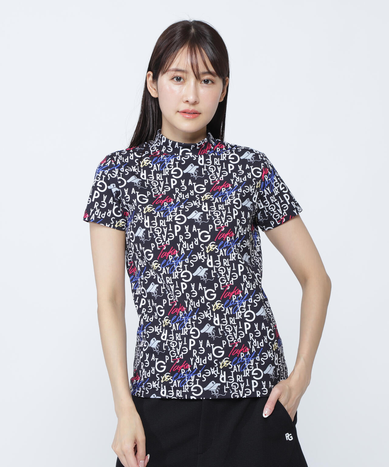 BALLくんロゴ総柄プリント半袖モックネックカットソー