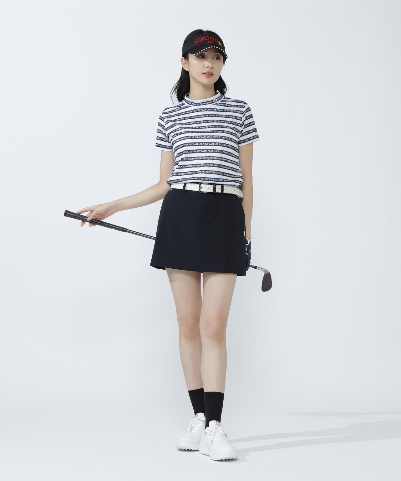 KAZEメッシュ半袖モックネックカットソー <ロゴボーダー柄>