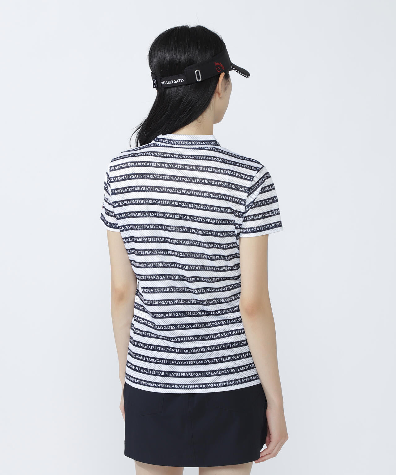 KAZEメッシュ半袖モックネックカットソー <ロゴボーダー柄>