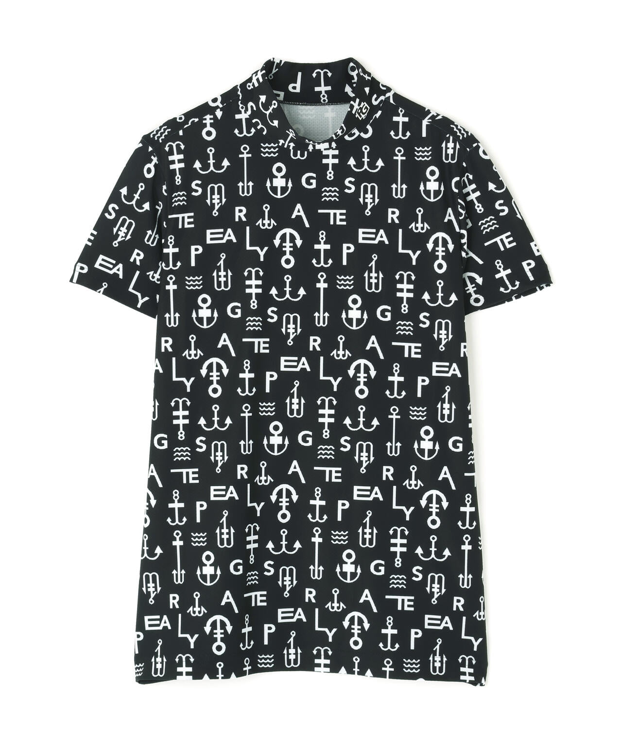 アンカーロゴ柄プリント半袖モックネックカットソー