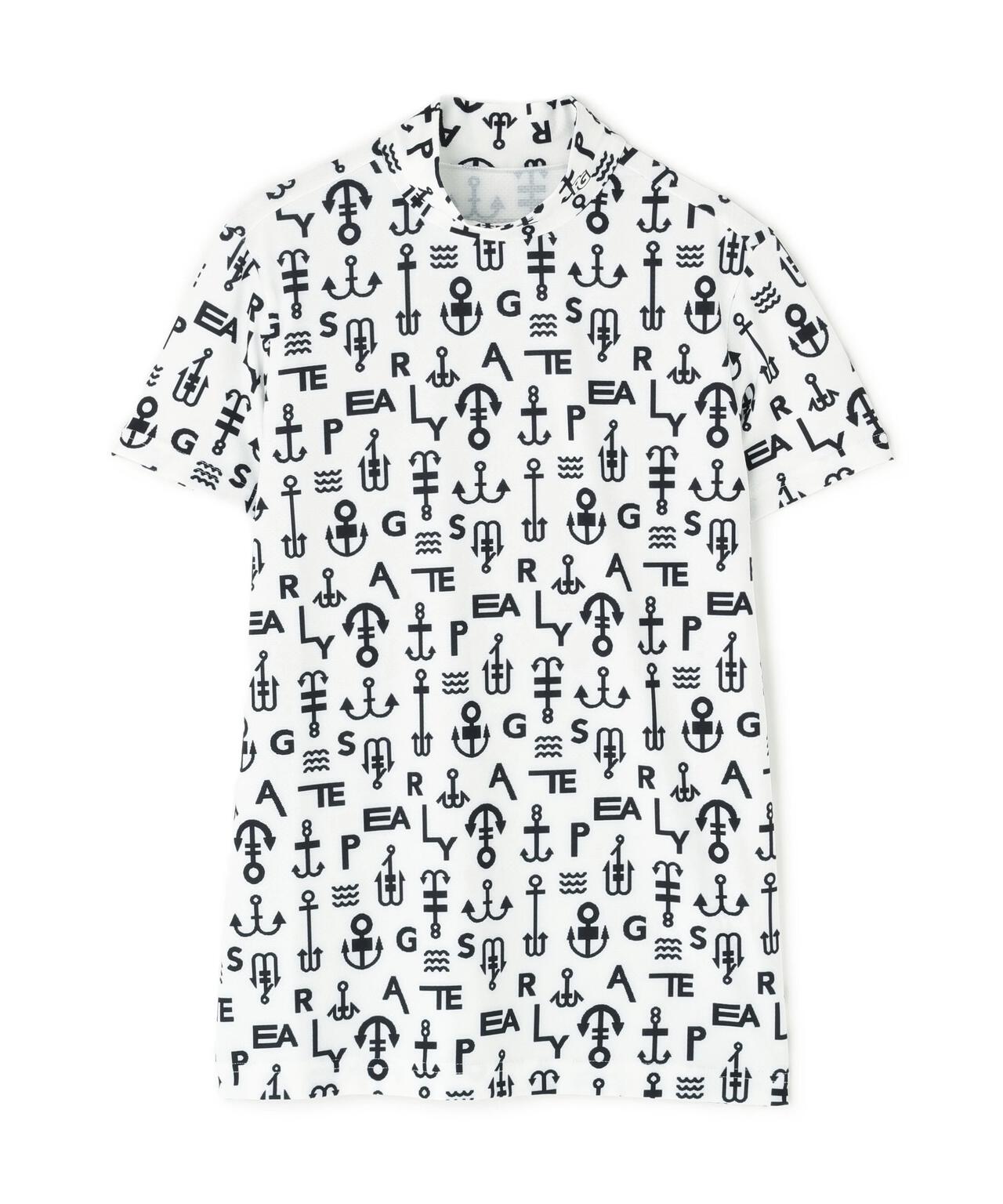 アンカーロゴ柄プリント半袖モックネックカットソー