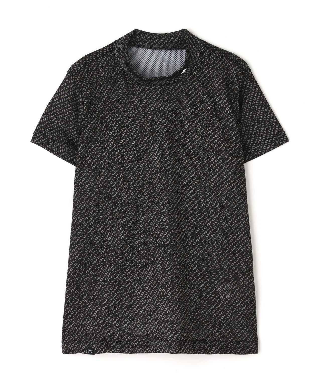 KAZEメッシュ半袖ハイネックカットソー <ロゴバイヤスボーダー柄>