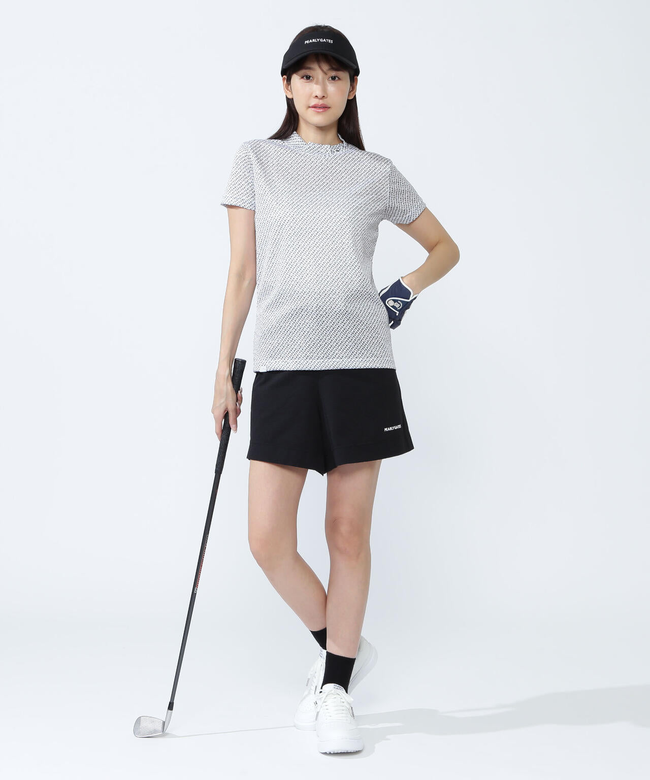 KAZEメッシュ半袖ハイネックカットソー <ロゴバイヤスボーダー柄>