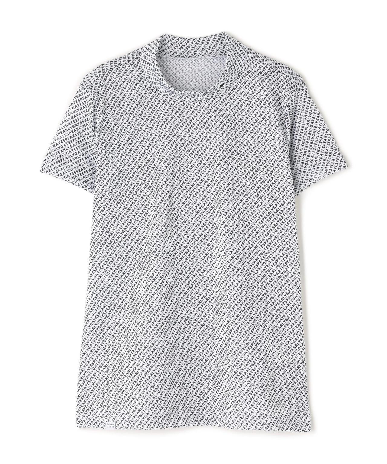 KAZEメッシュ半袖ハイネックカットソー <ロゴバイヤスボーダー柄>