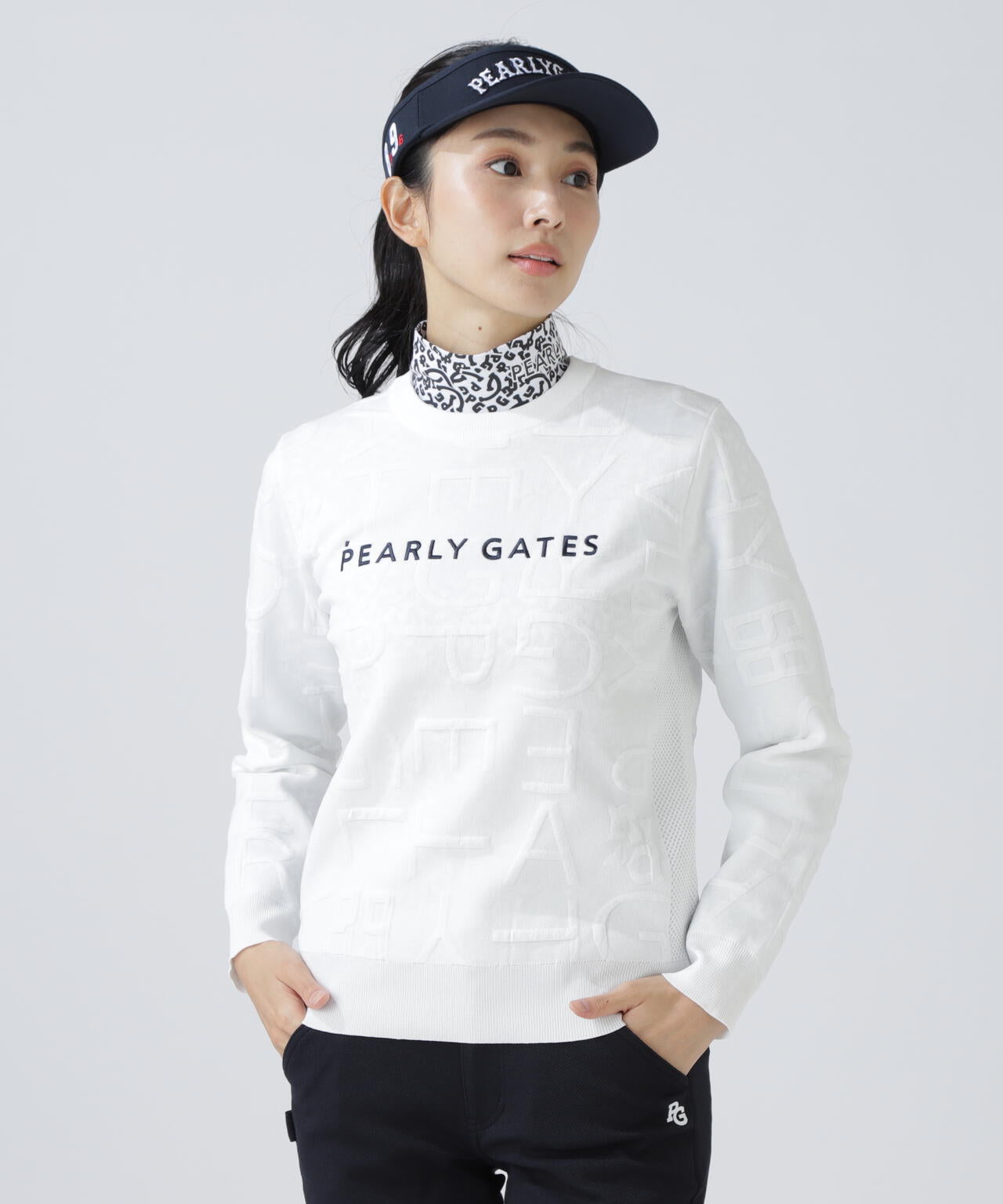 14Gクルーネックニットプルオーバー <ジャガードロゴ総柄>