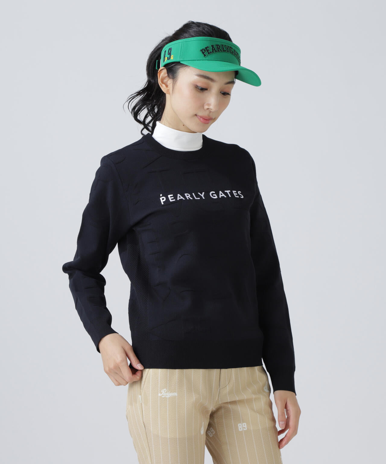 14Gクルーネックニットプルオーバー <ジャガードロゴ総柄>