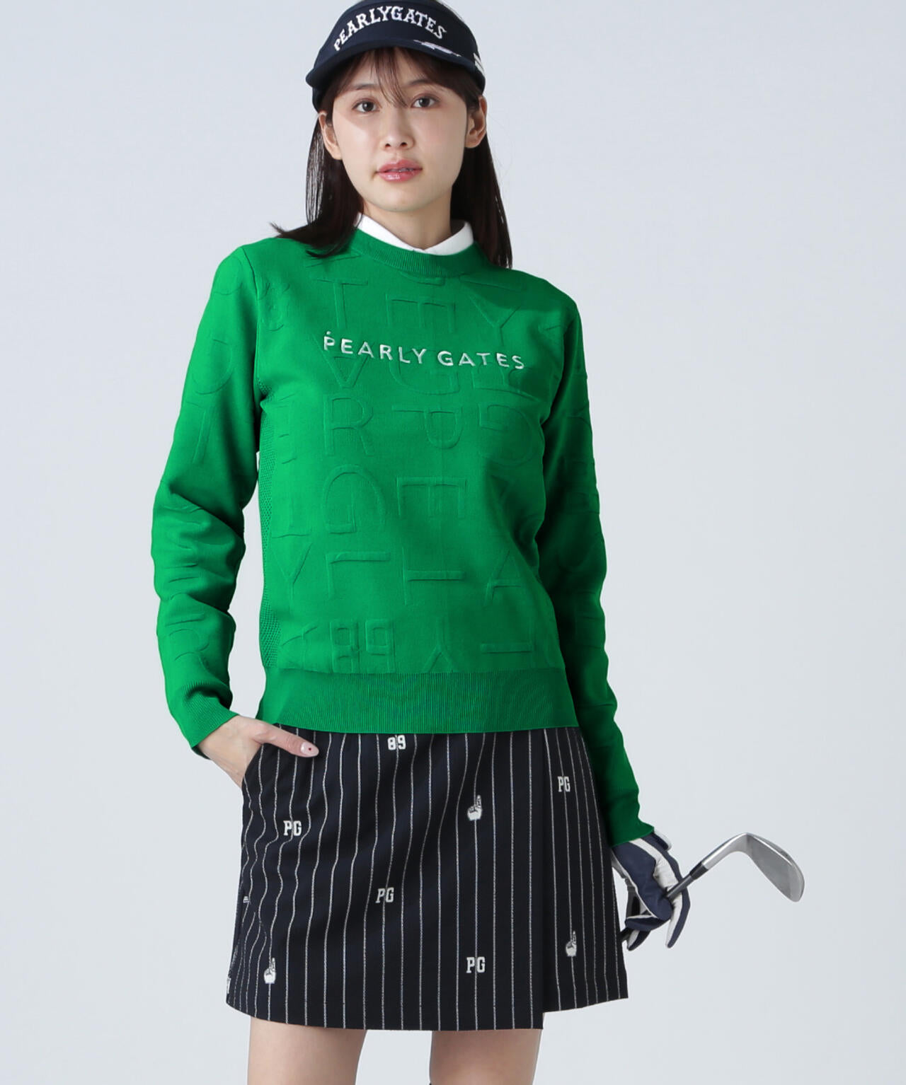 14Gクルーネックニットプルオーバー <ジャガードロゴ総柄>