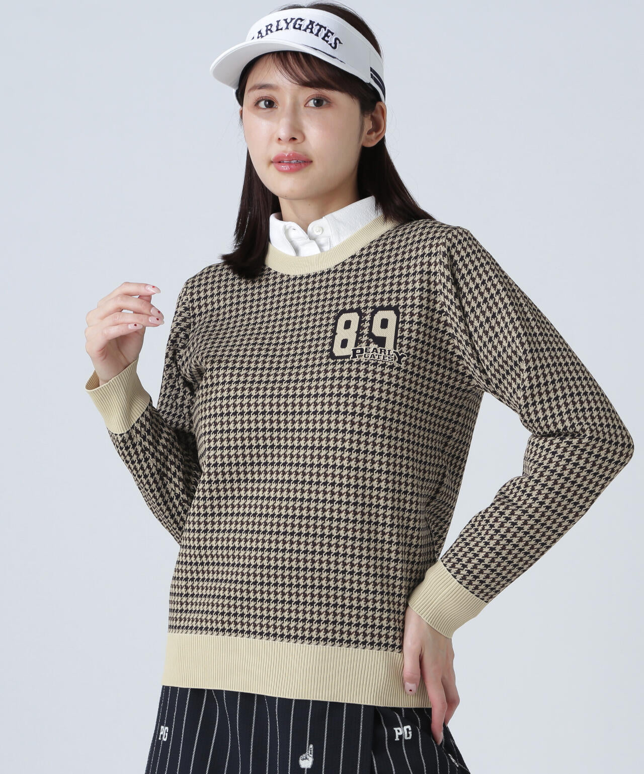 14Gダブルジャガードクルーネックニットプルオーバー <ガンクラブチェック柄>