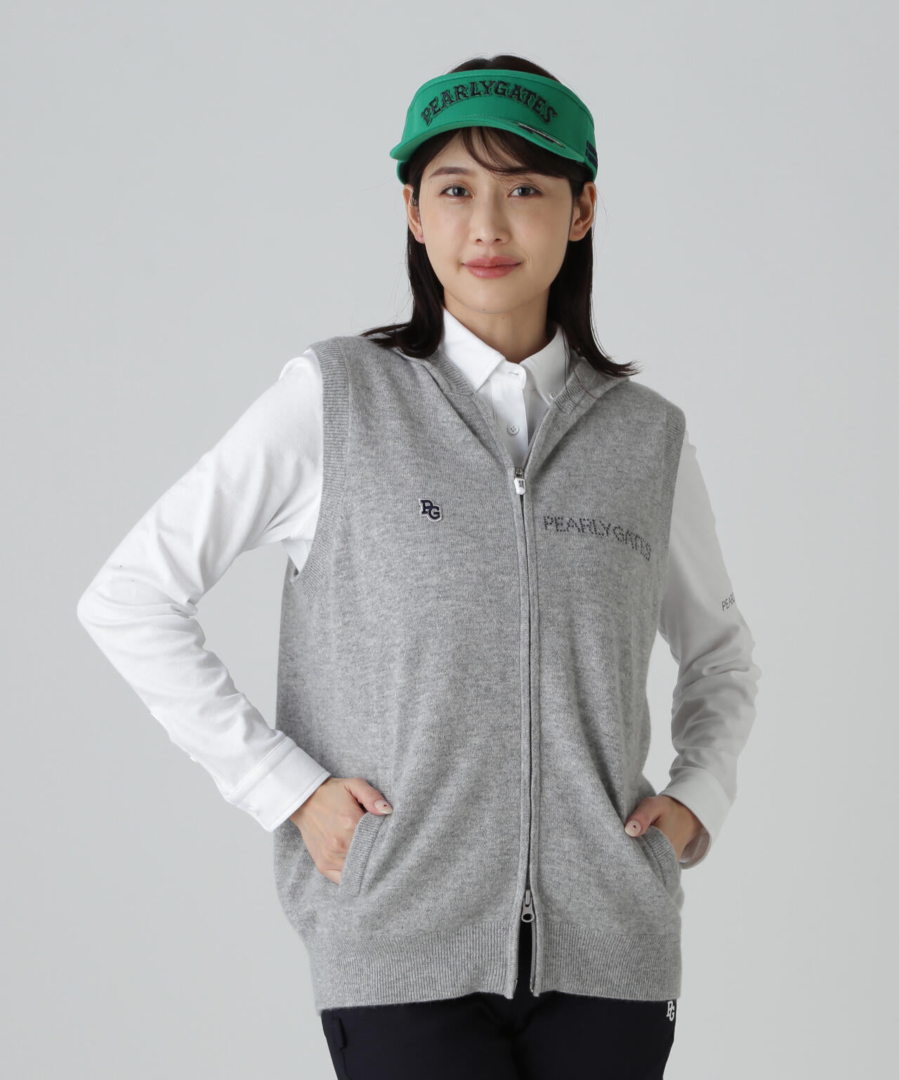 12G部分ジャガードカシミヤ100フルジップニットフーディベスト