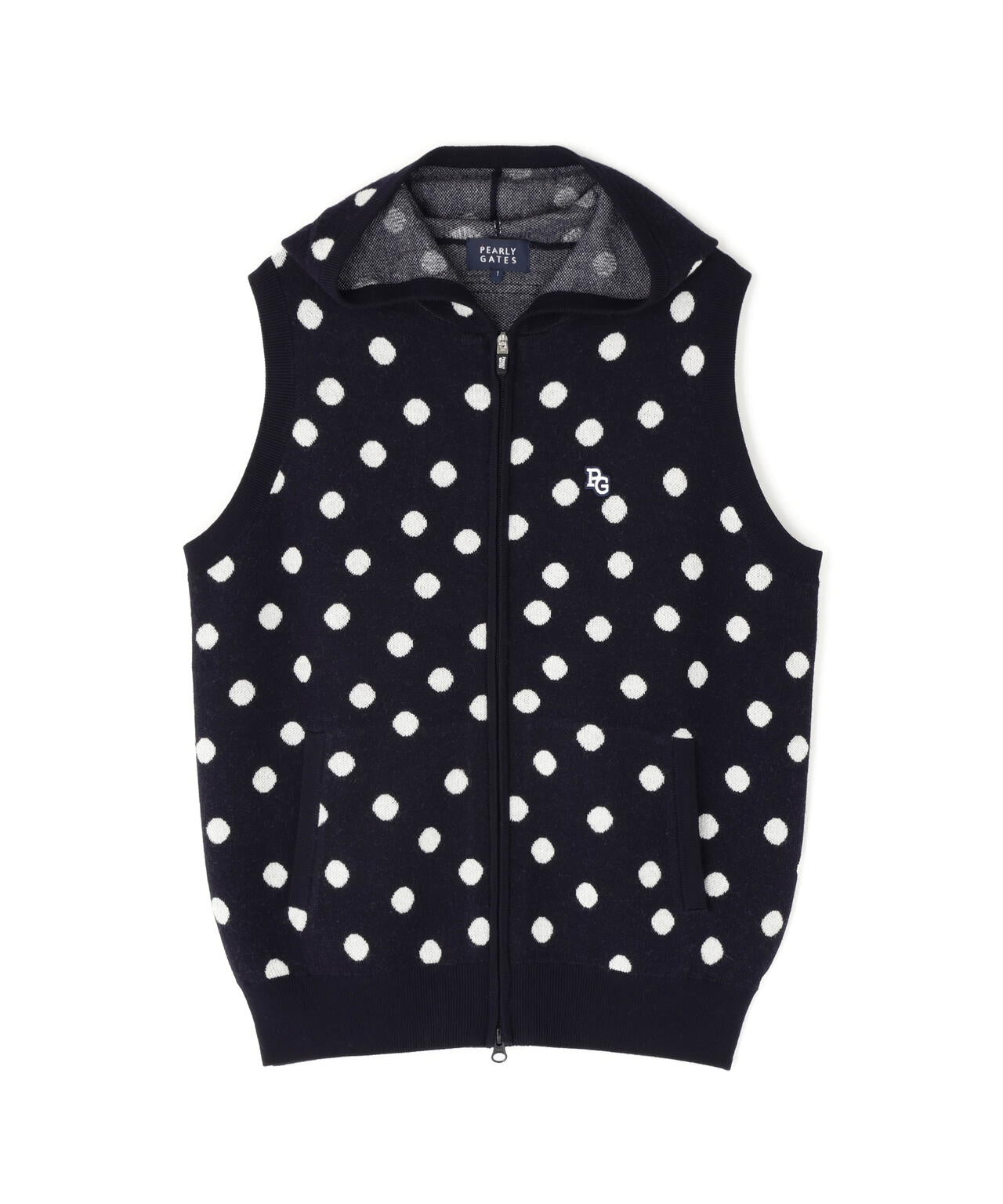 14Gダブルジャガードカシミヤ混フルジップニットフーディベスト <ランダムドット柄>