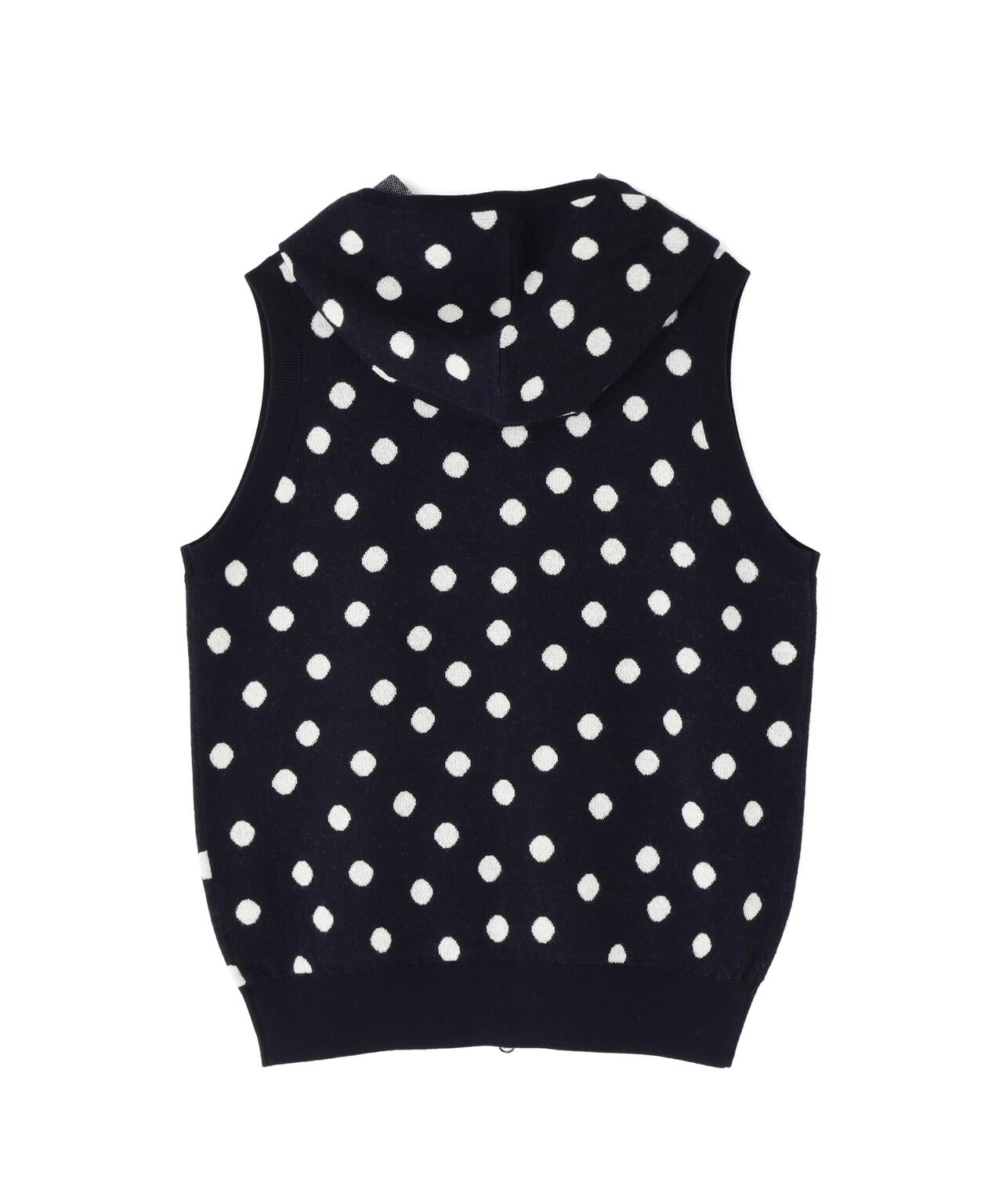 14Gダブルジャガードカシミヤ混フルジップニットフーディベスト <ランダムドット柄>