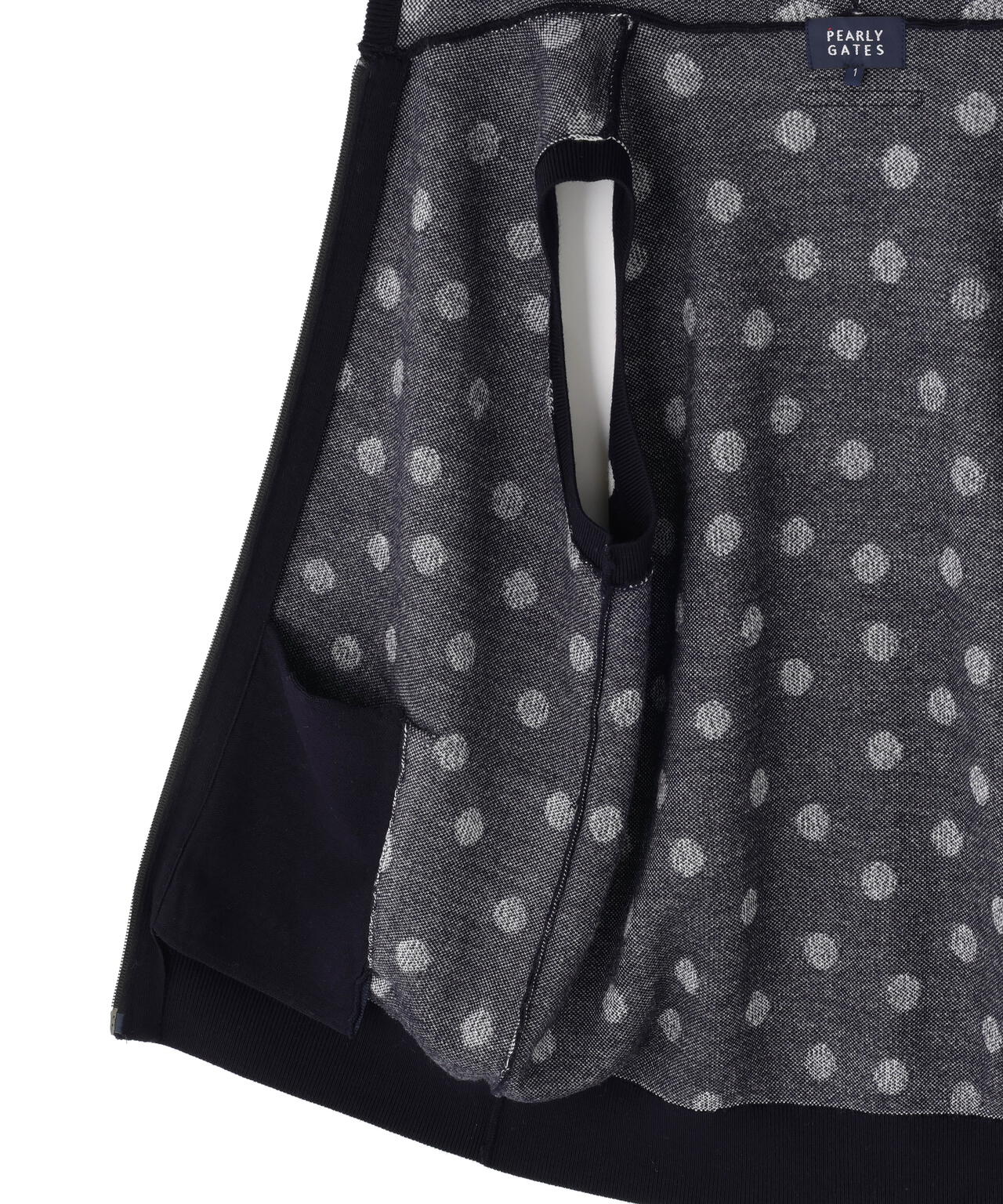 14Gダブルジャガードカシミヤ混フルジップニットフーディベスト <ランダムドット柄>