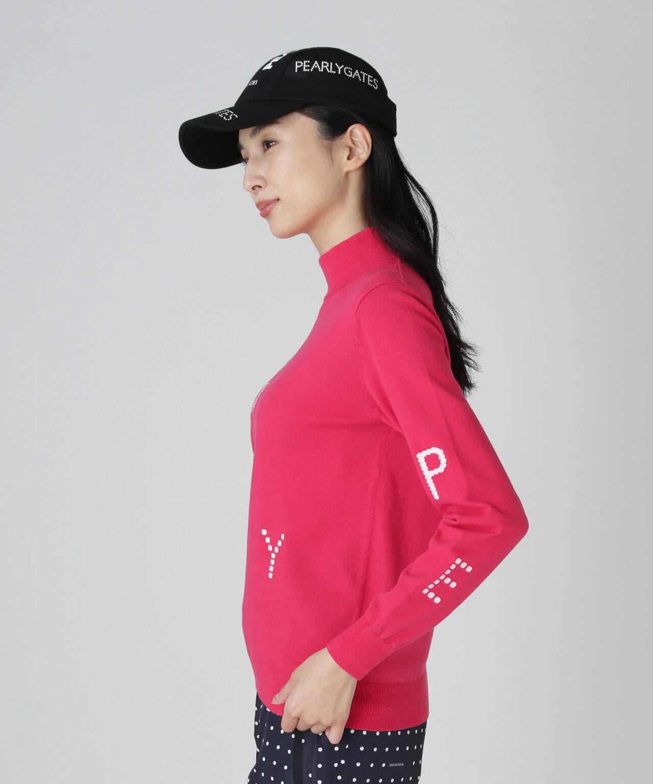 12G部分ジャガードカシミヤタッチコットンハイネックニットプルオーバー