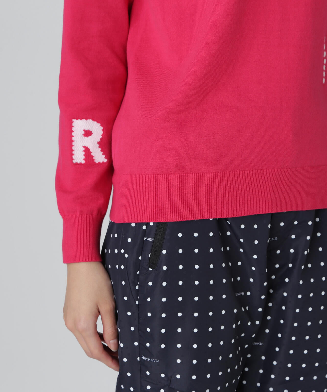 12G部分ジャガードカシミヤタッチコットンハイネックニットプルオーバー