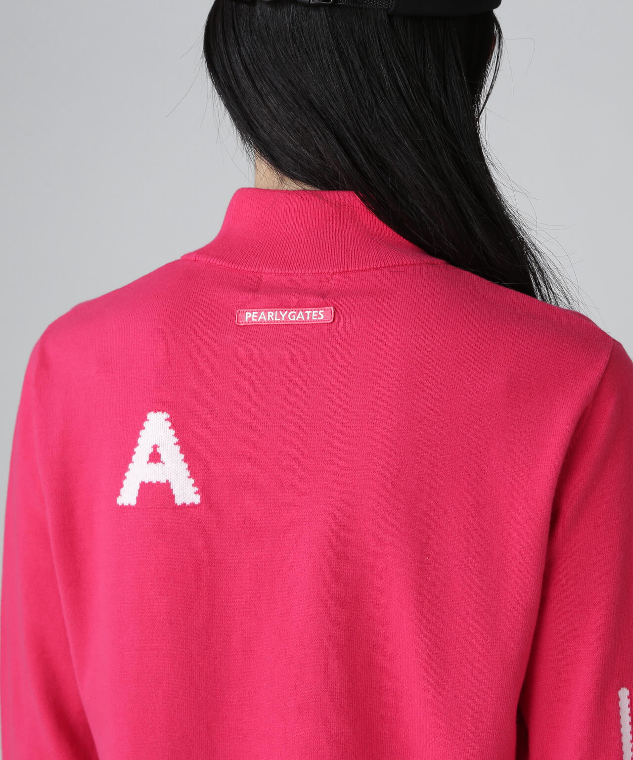 12G部分ジャガードカシミヤタッチコットンハイネックニットプルオーバー