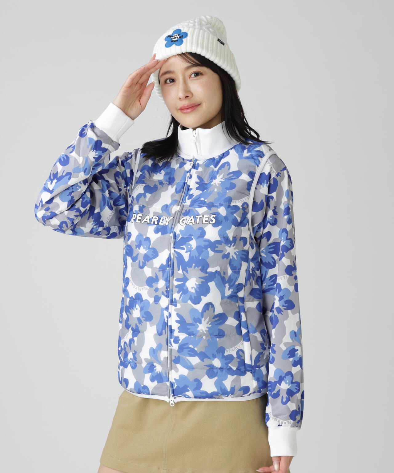 PGisPGNyリップ_タフレックス×サーモトロン中綿ツインブルゾン <ラフ花ロゴ小柄>