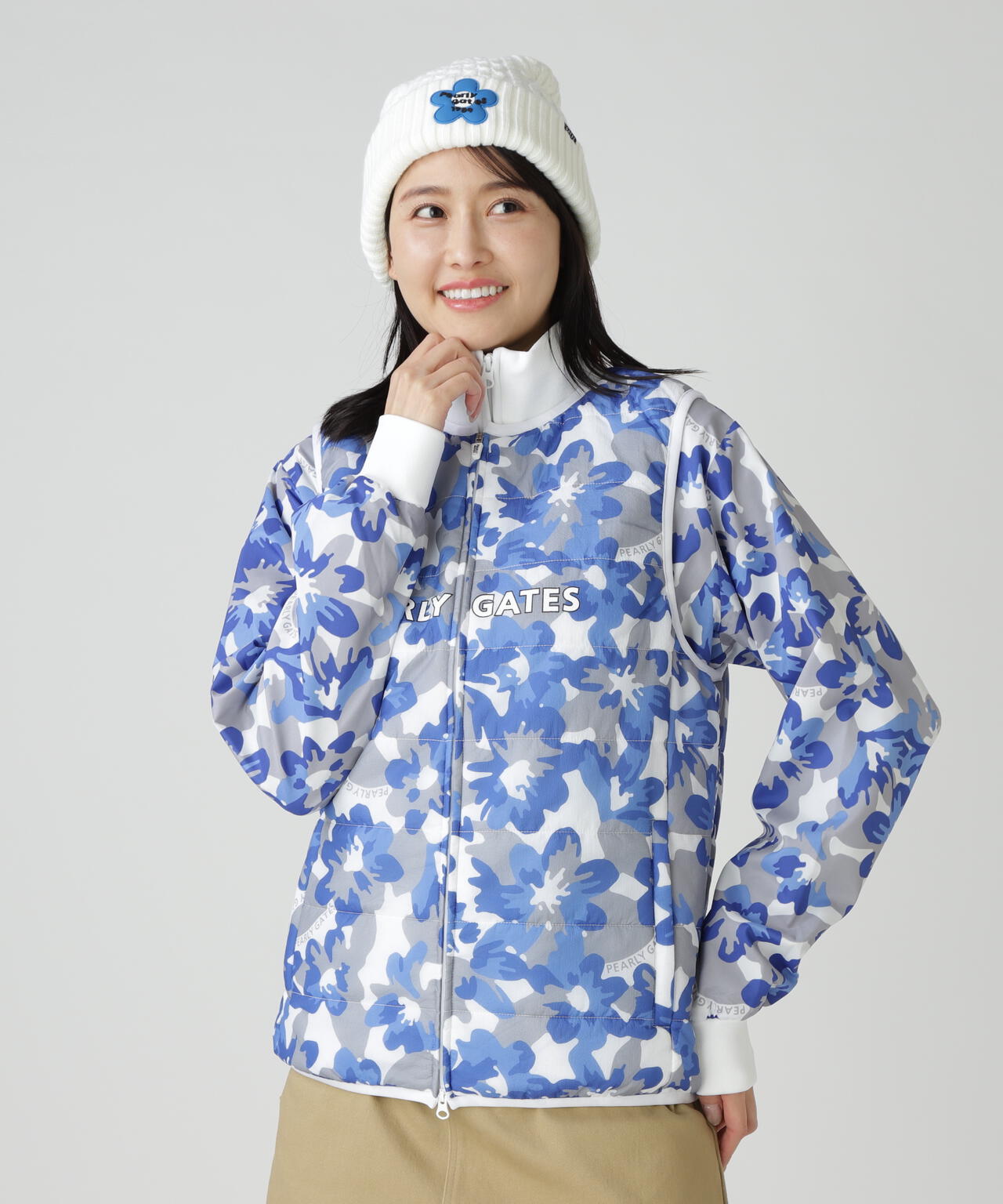 PGisPGNyリップ_タフレックス×サーモトロン中綿ツインブルゾン <ラフ花ロゴ小柄>