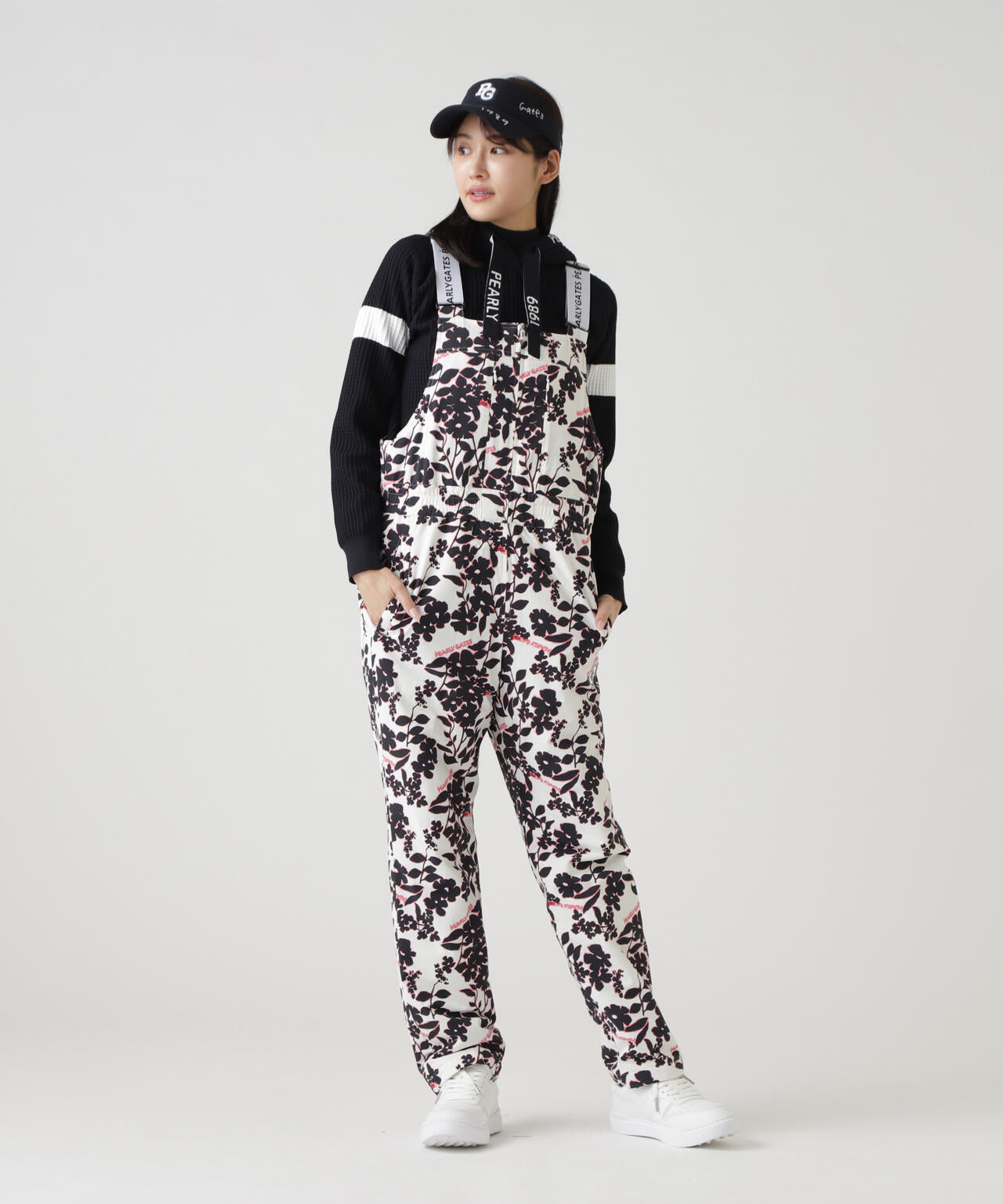 NyストレッチBIGリップストップ中綿オーバーオール <ロゴ×花柄>