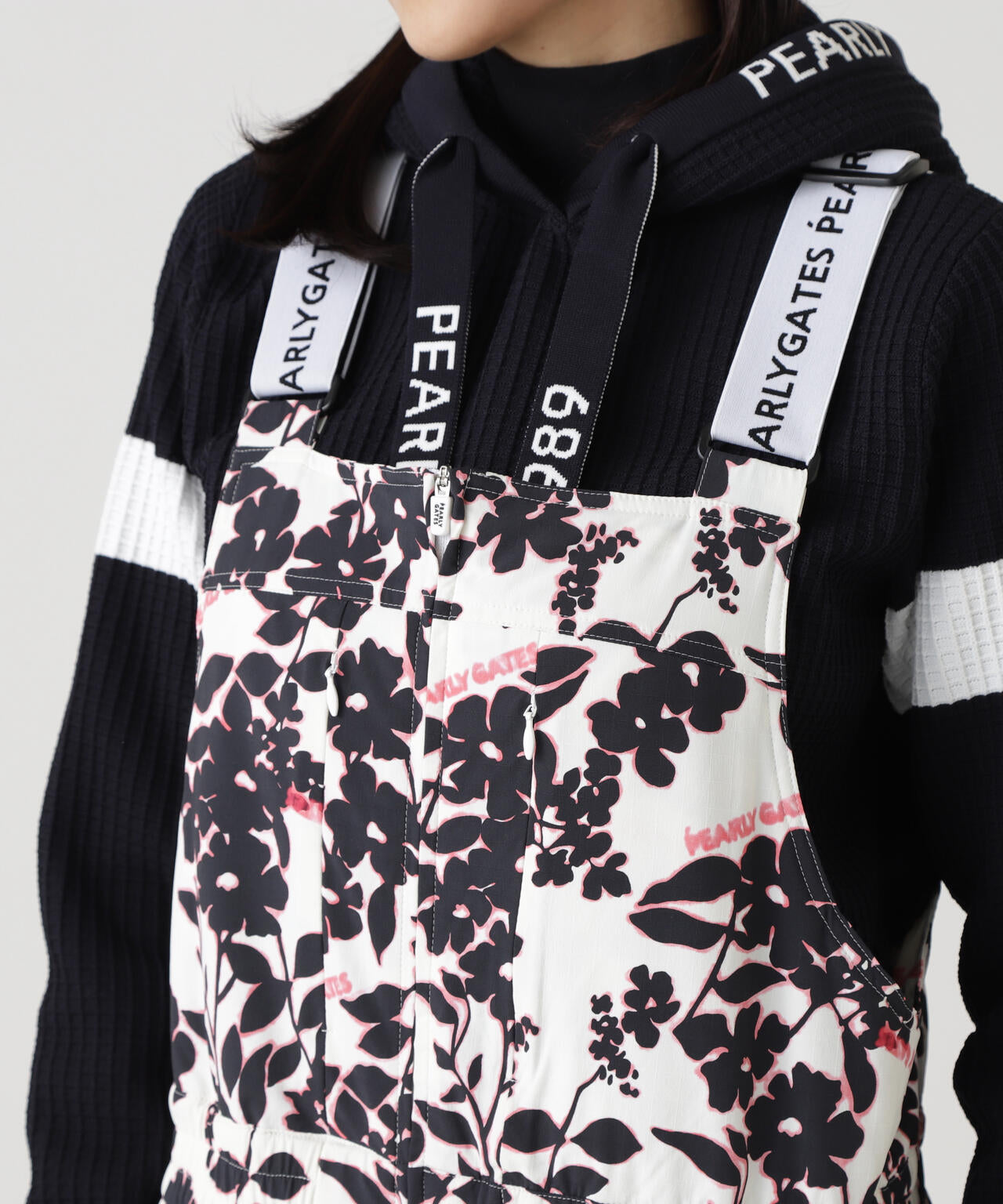 NyストレッチBIGリップストップ中綿オーバーオール <ロゴ×花柄>