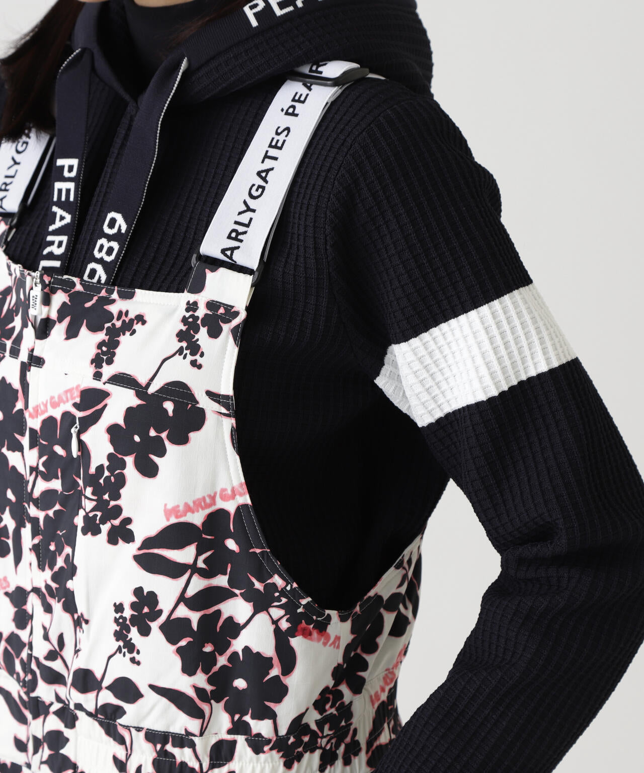 NyストレッチBIGリップストップ中綿オーバーオール <ロゴ×花柄>