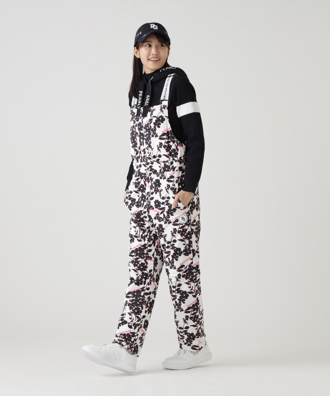 NyストレッチBIGリップストップ中綿オーバーオール <ロゴ×花柄>