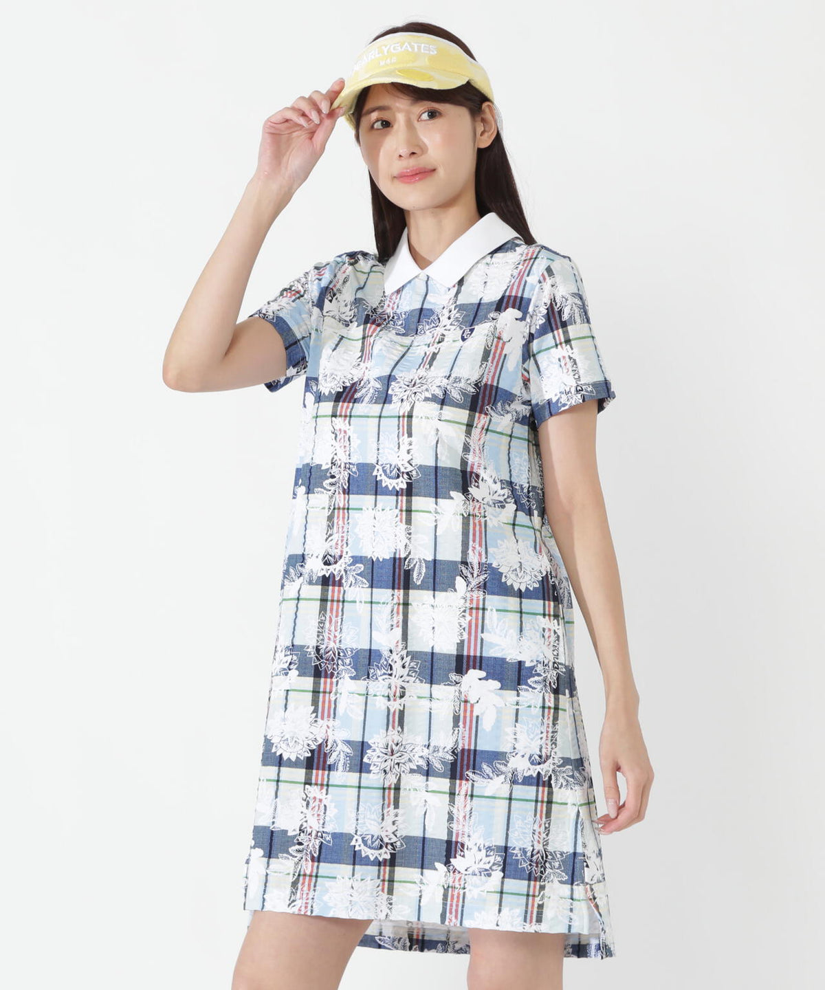 FD30/-×ドライマスター鹿の子サッカーストライプ半袖ワンピース <マドラスチェック×バティックプリント>