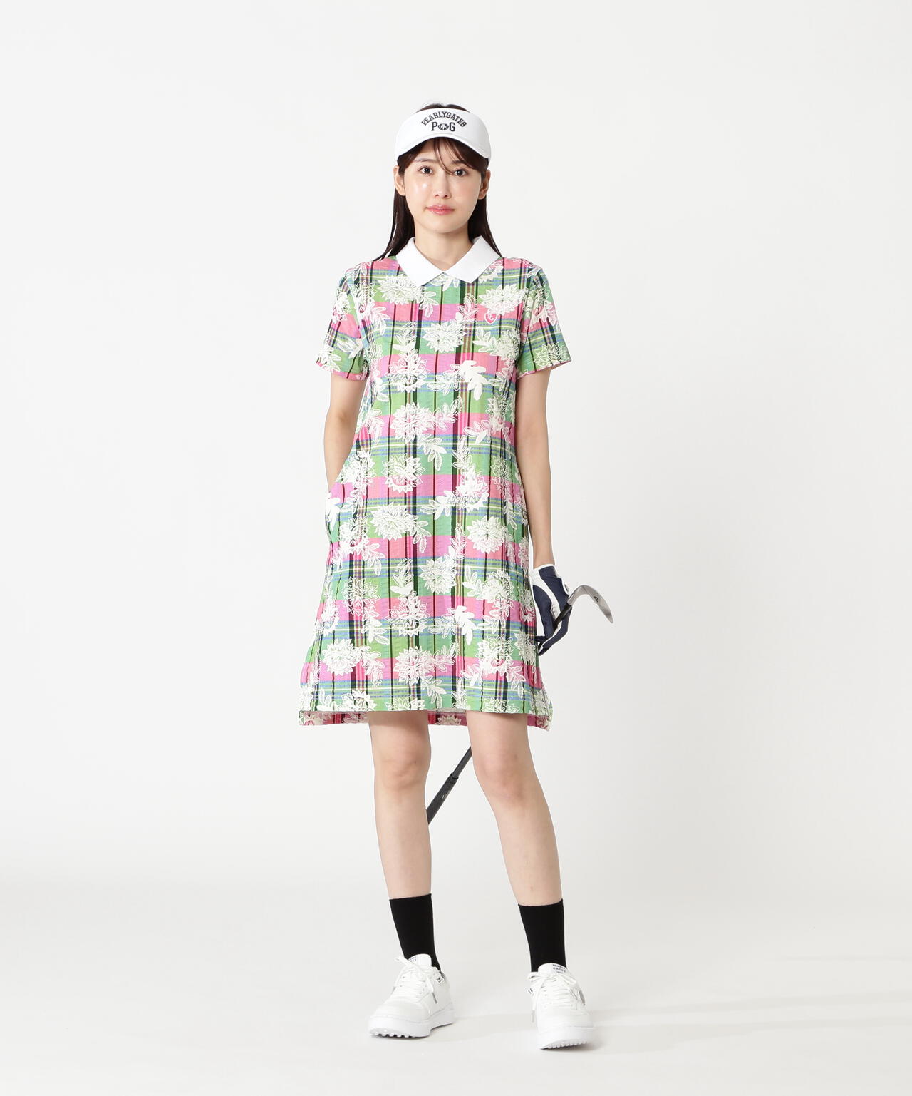 FD30/-×ドライマスター鹿の子サッカーストライプ半袖ワンピース <マドラスチェック×バティックプリント>