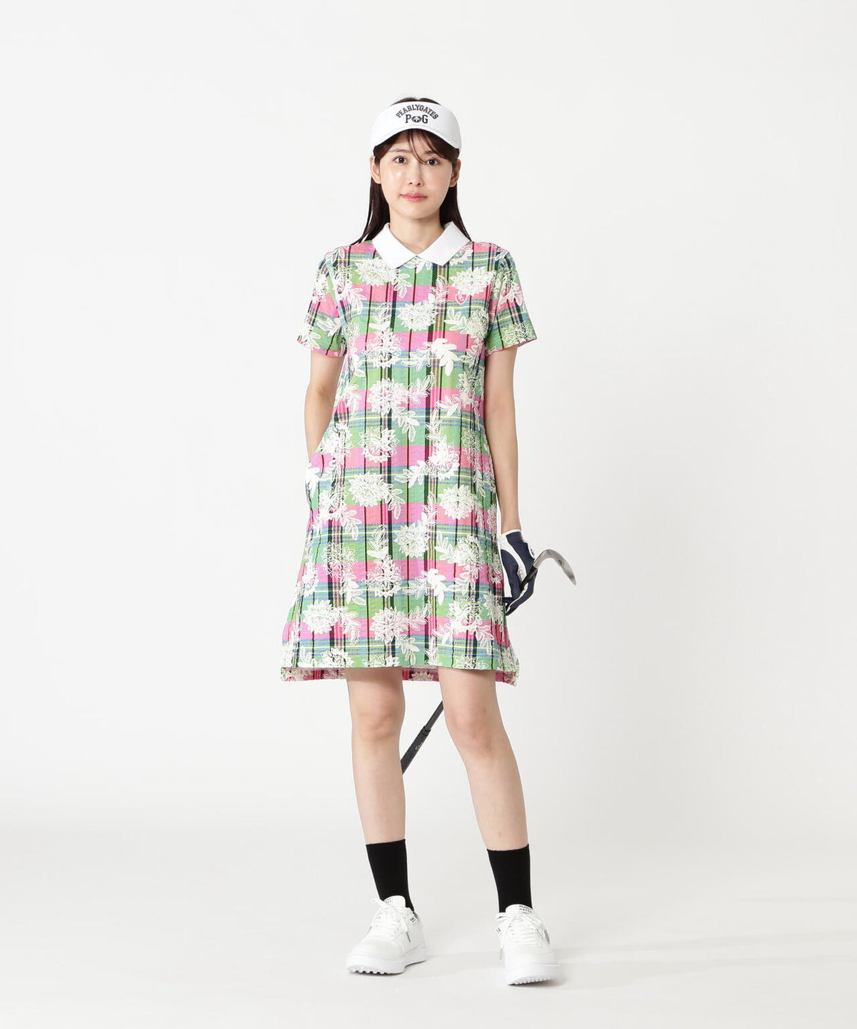 FD30/-×ドライマスター鹿の子サッカーストライプ半袖ワンピース <マドラスチェック×バティックプリント>