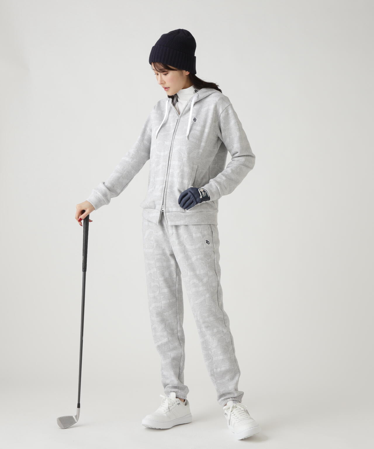 裏毛ストレッチロゴジャガードフルジップフーディジャケット