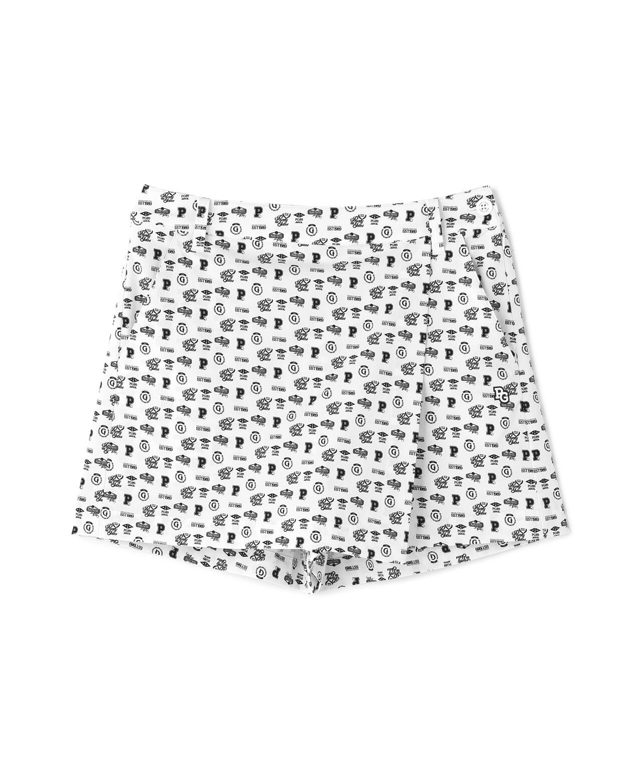 ナイロンストレッチショートパンツ <カレッジロゴ総柄>