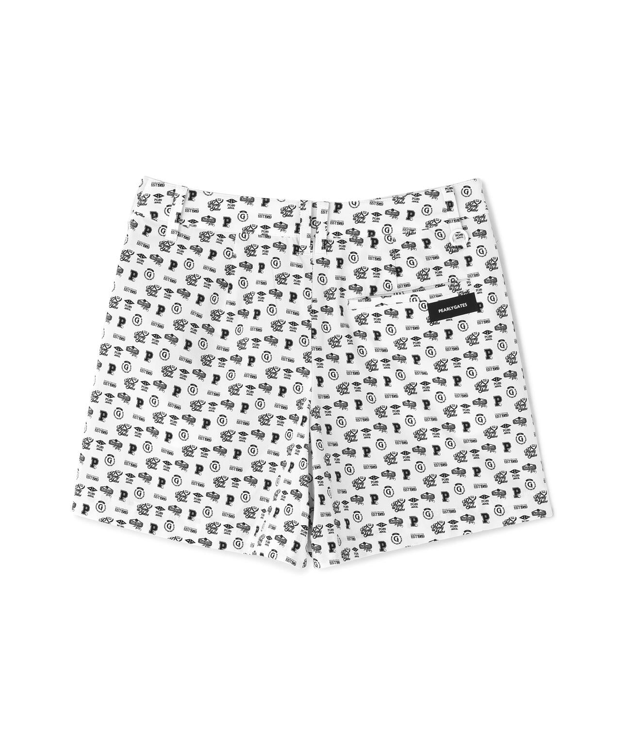 ナイロンストレッチショートパンツ <カレッジロゴ総柄>