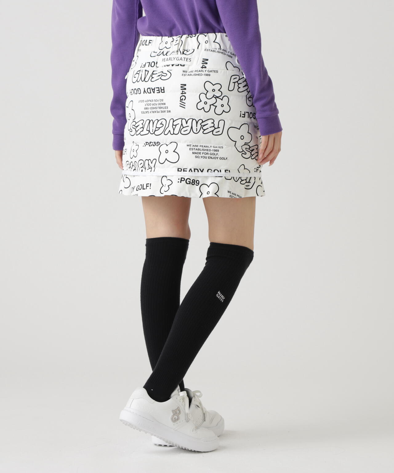 NyストレッチBIGリップストップ中綿ラップ風スカート <ロゴ×花柄>