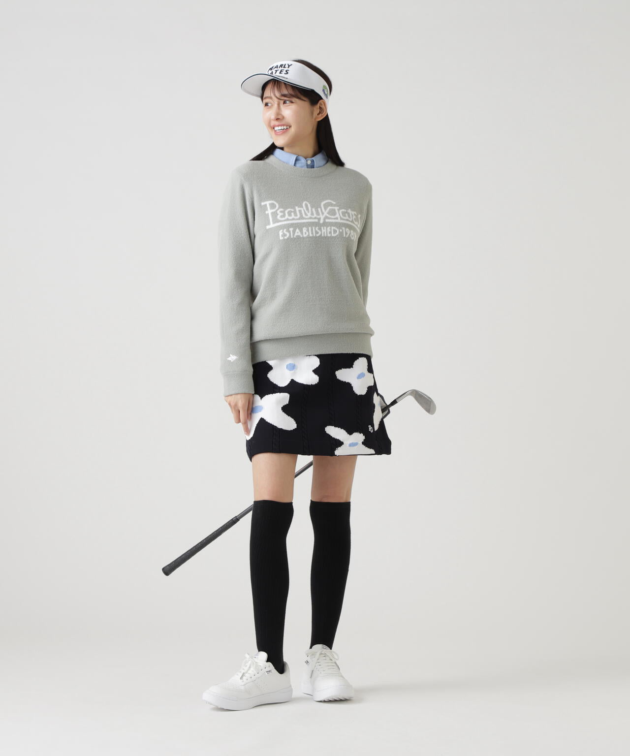 アラン柄×インターシャニットスカート <ランダム編みフラワー柄>