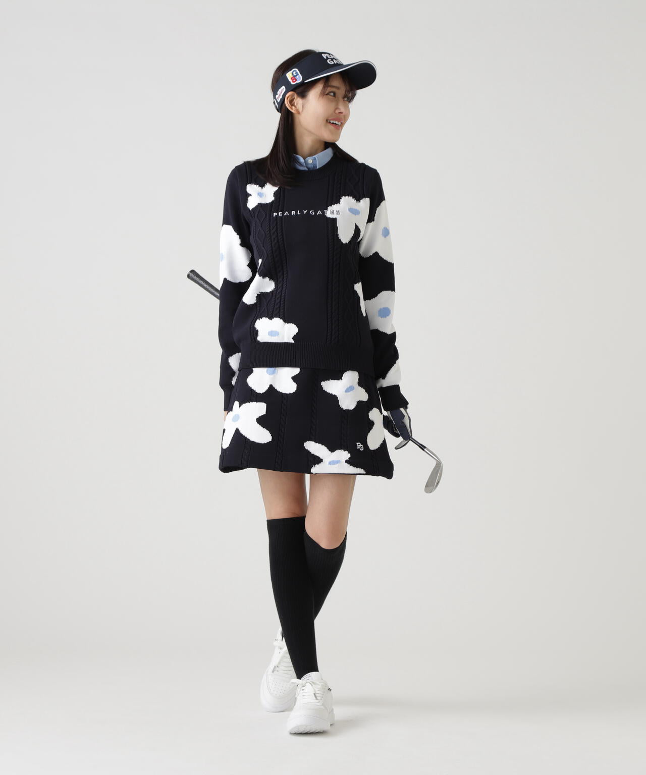 アラン柄×インターシャニットスカート <ランダム編みフラワー柄>