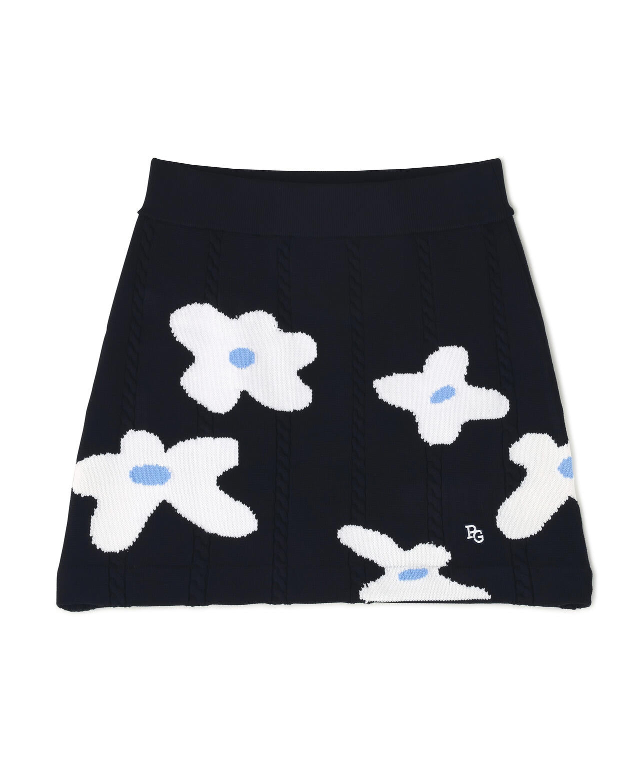 アラン柄×インターシャニットスカート <ランダム編みフラワー柄>