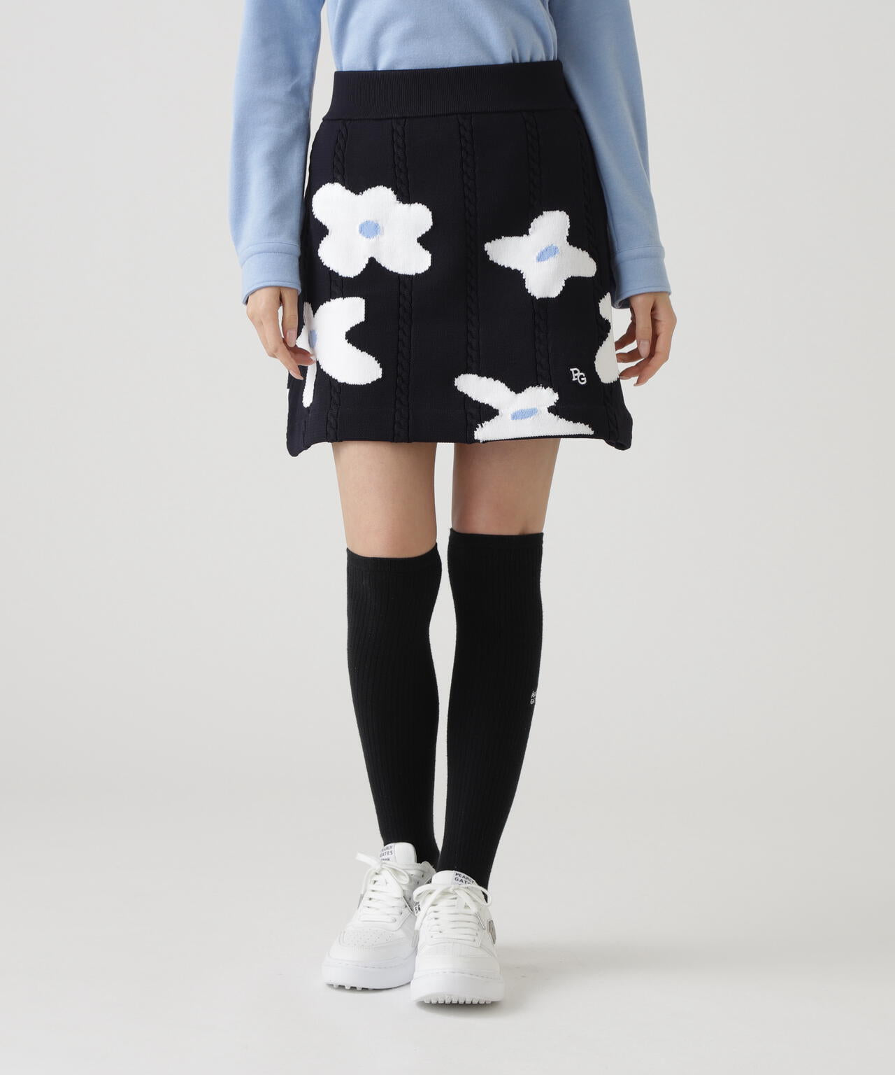 アラン柄×インターシャニットスカート ＜ランダム編みフラワー柄