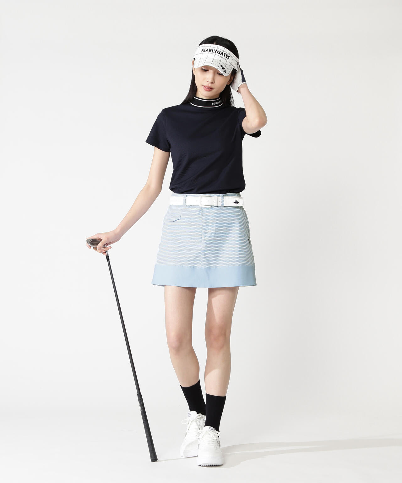 りんご小紋柄PEストレッチヘリンボーンスカート
