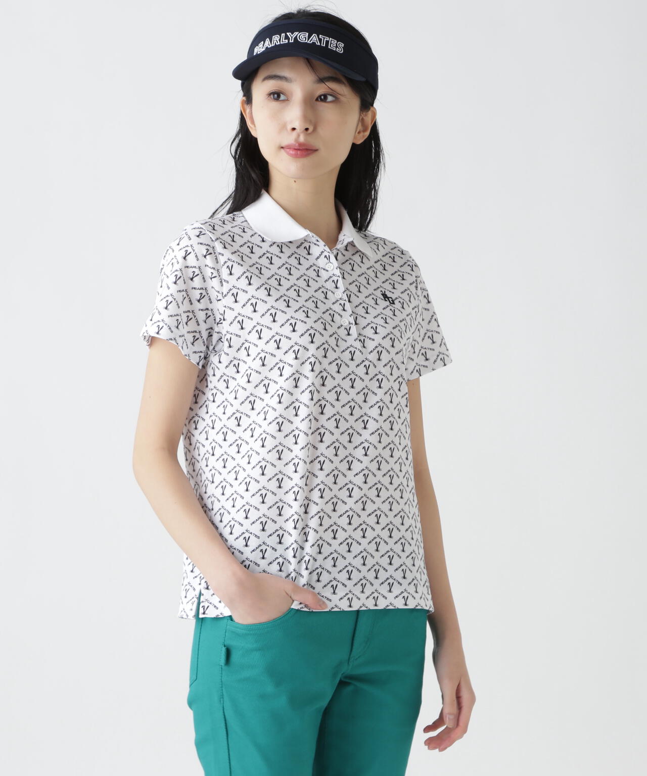 ロゴうさぎアーガイル柄プリント ベアカノコ半袖ポロシャツ