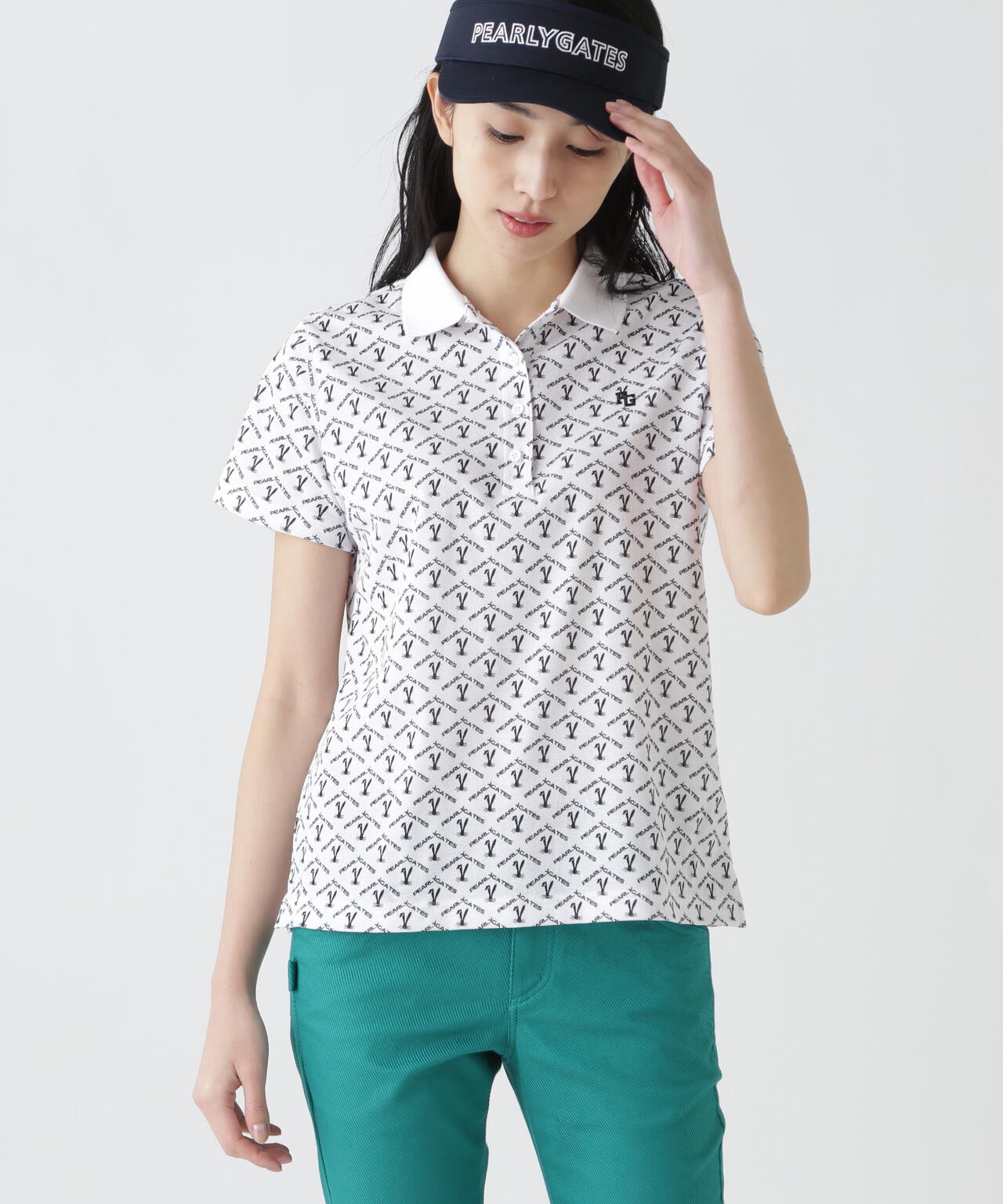 ロゴうさぎアーガイル柄プリント ベアカノコ半袖ポロシャツ