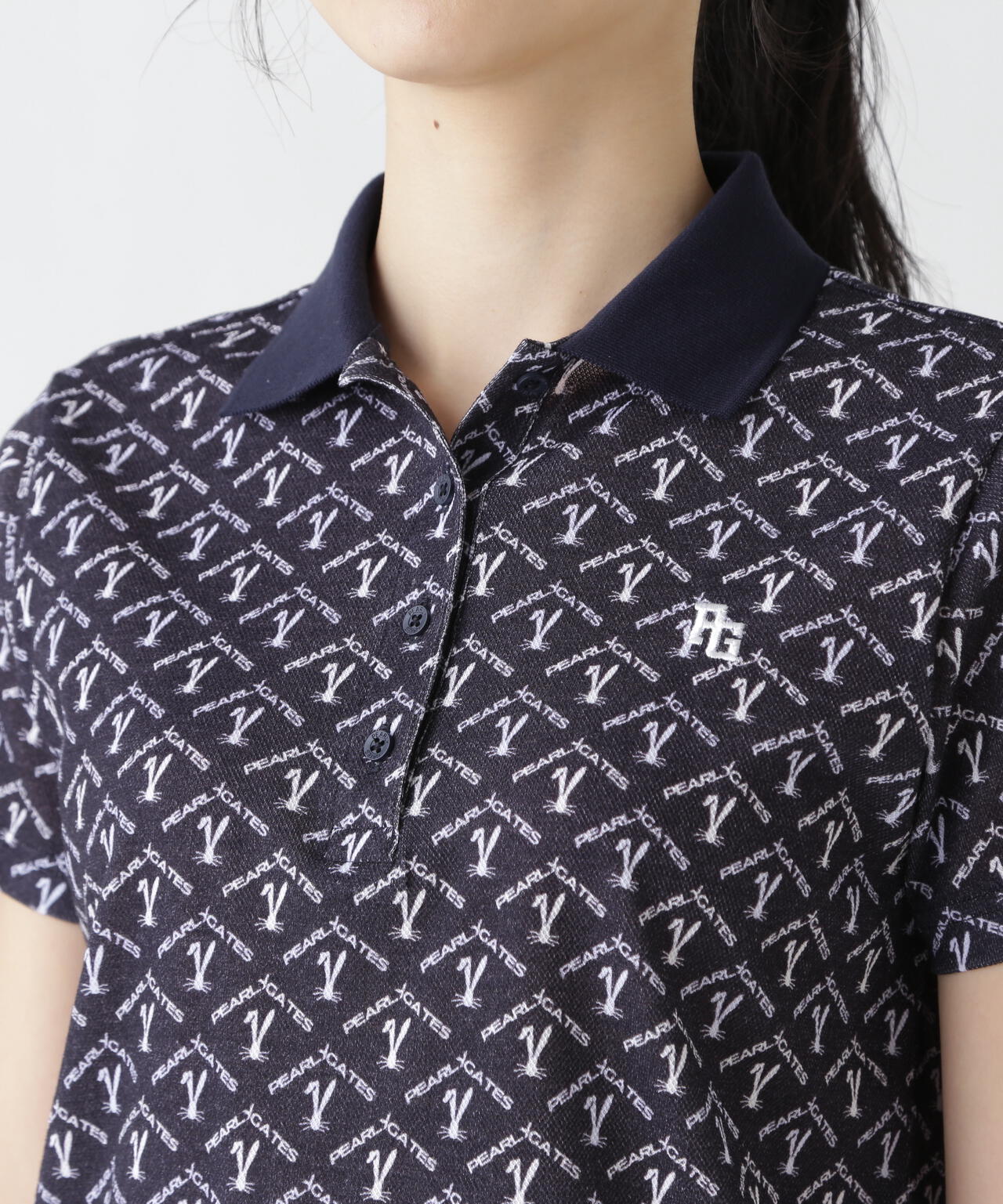 ロゴうさぎアーガイル柄プリント ベアカノコ半袖ポロシャツ